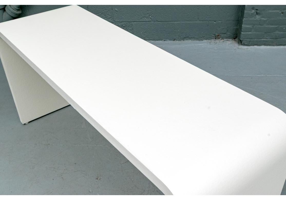 Mid-Century Modern Italian Waterfall Console Table In Custom Eggshell Linen For Sale