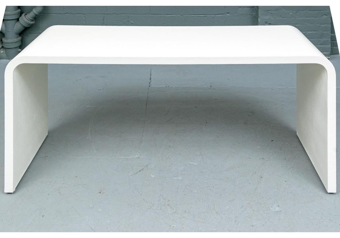 Italian Waterfall Console Table In Custom Eggshell Linen In Good Condition For Sale In Bridgeport, CT