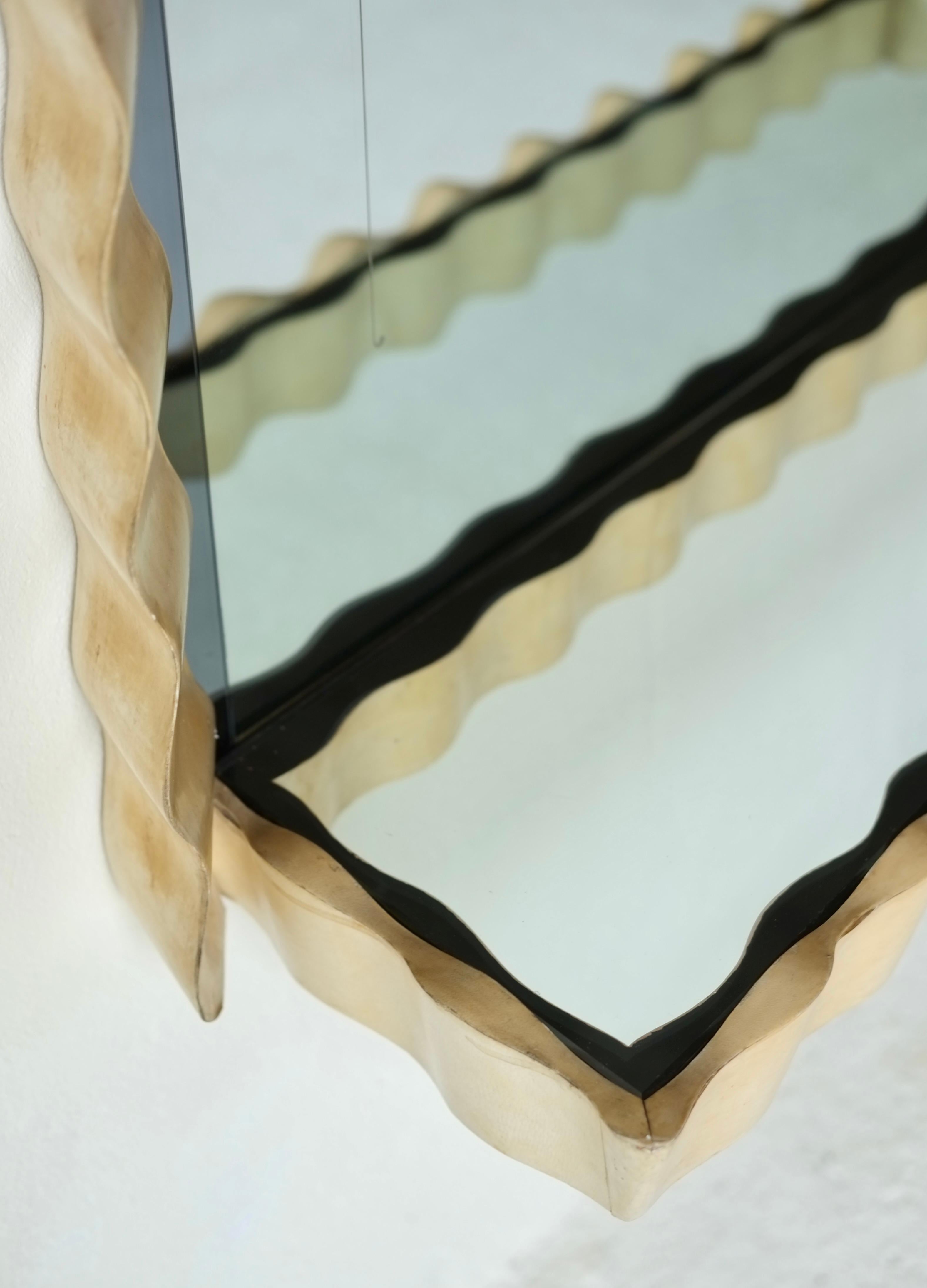 Art Deco Giant Parchment Mirror Attributed to Valzania, Circa 1940's, Italy For Sale