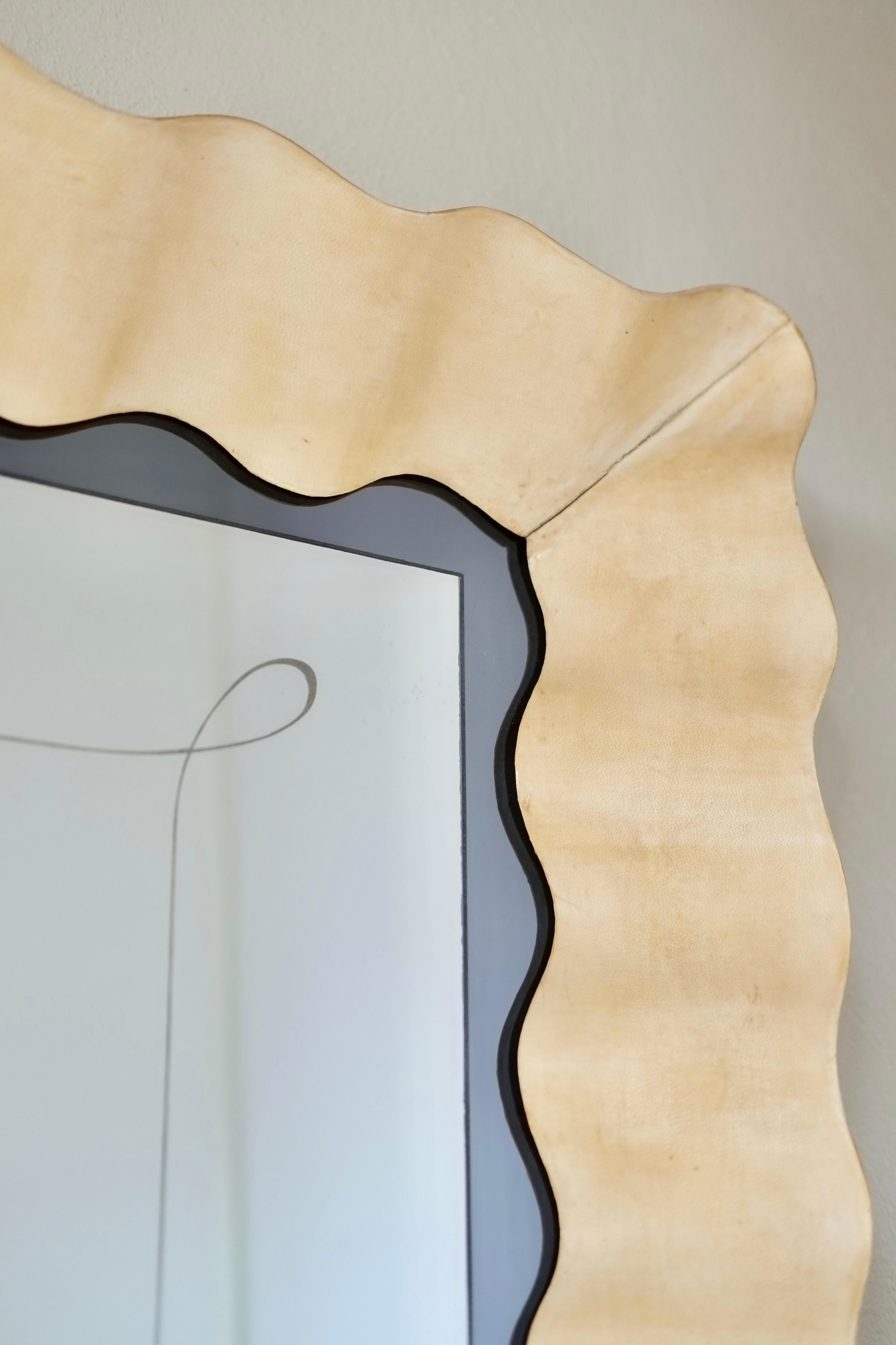 Italian Giant Parchment Mirror Attributed to Valzania, Circa 1940's, Italy For Sale