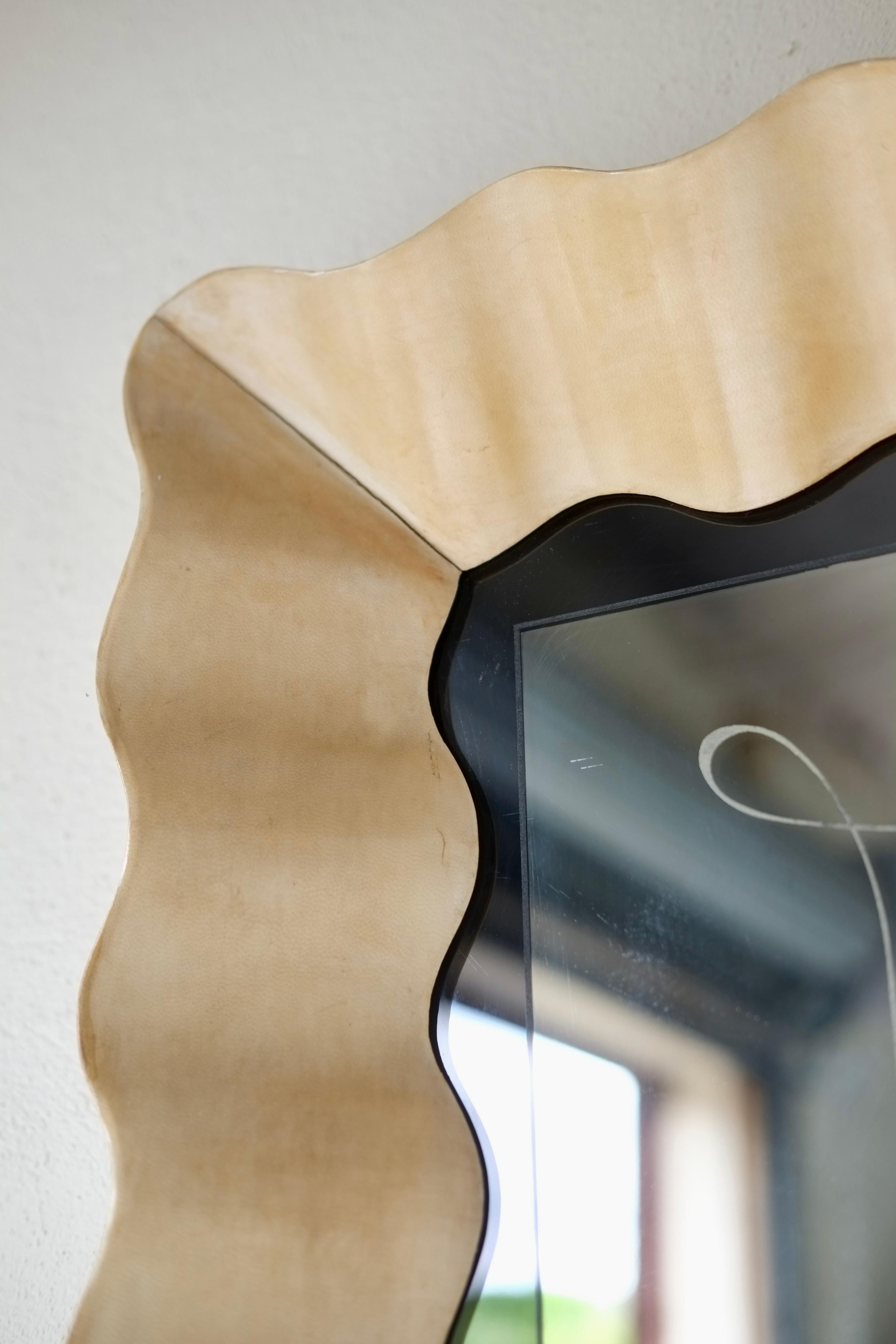 Giant Parchment Mirror Attributed to Valzania, Circa 1940's, Italy In Good Condition For Sale In London, GB