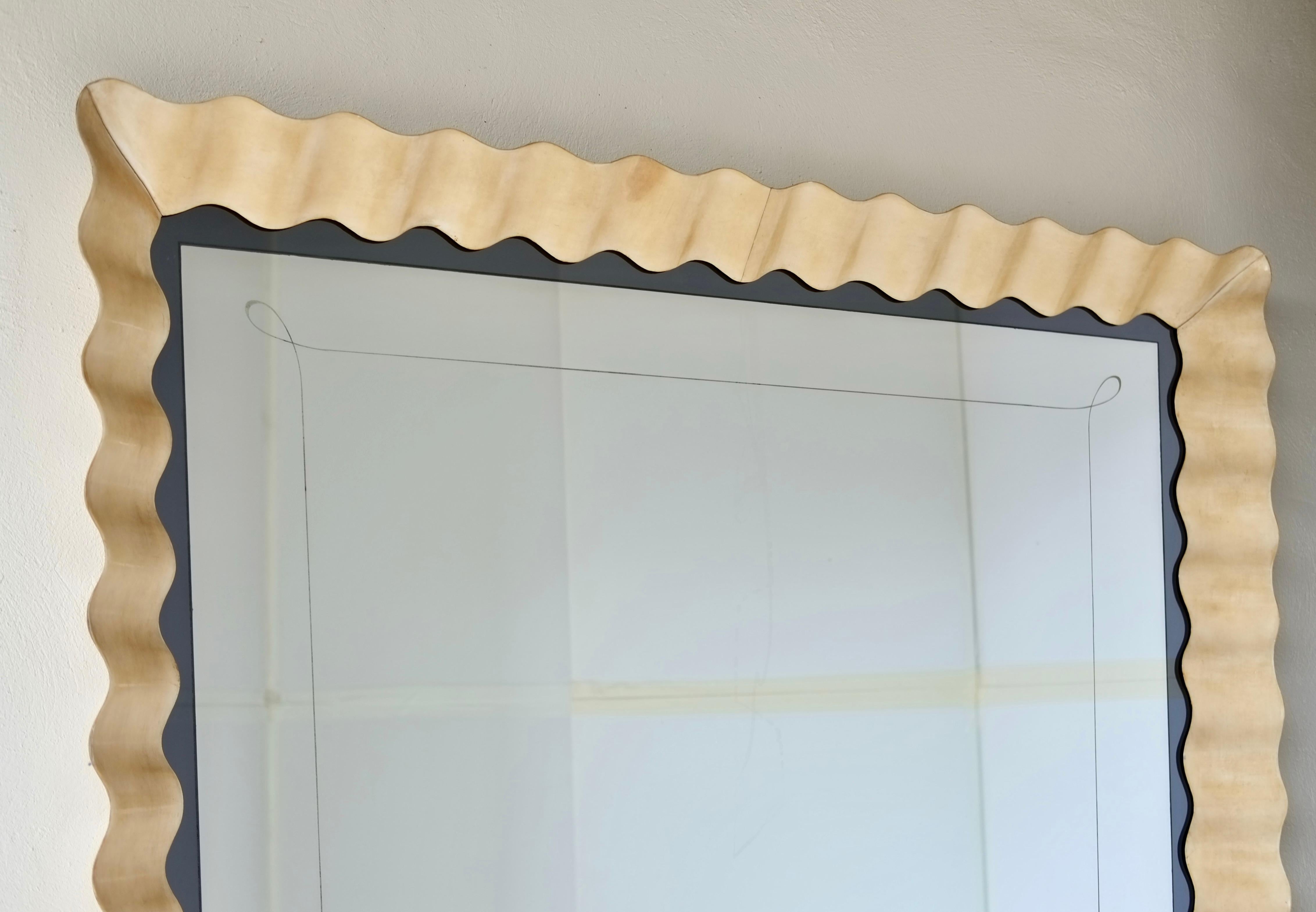 Giant Parchment Mirror Attributed to Valzania, Circa 1940's, Italy For Sale 1