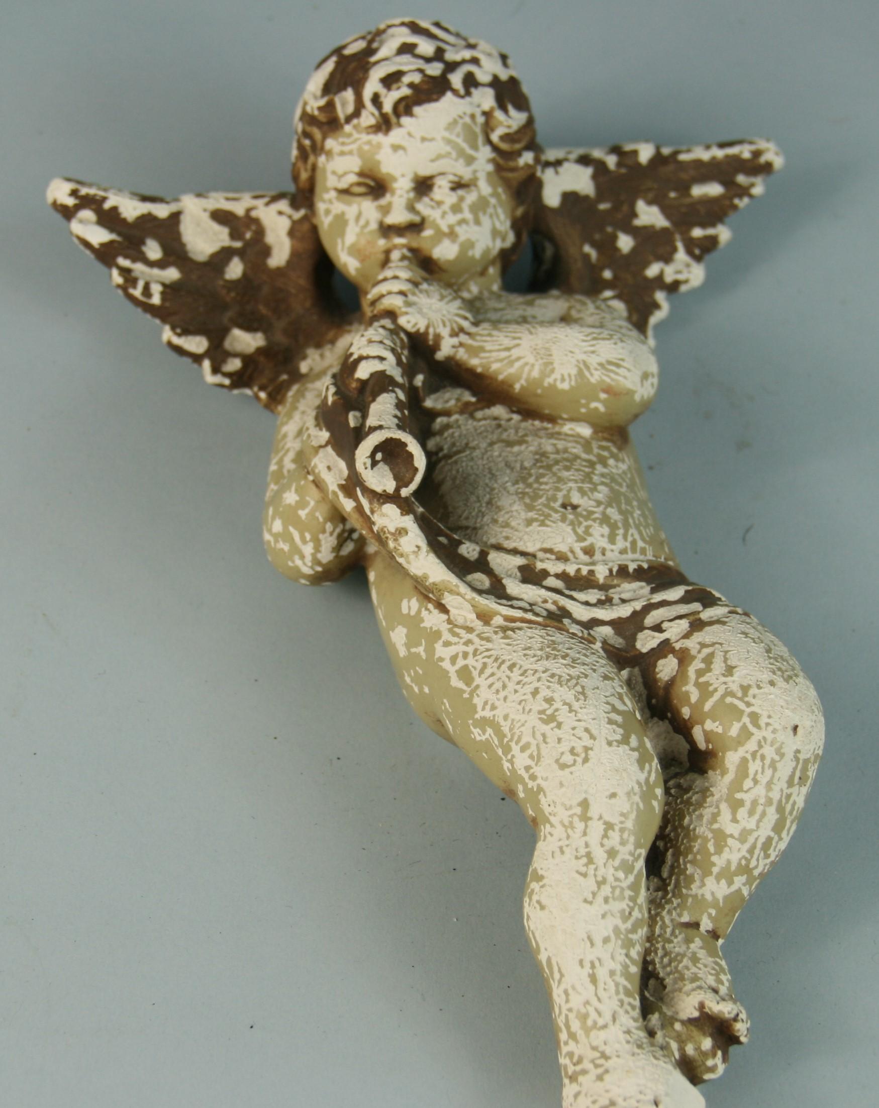 Italian Architectural Weathered Gesso Putto Sculpture In Fair Condition In Douglas Manor, NY