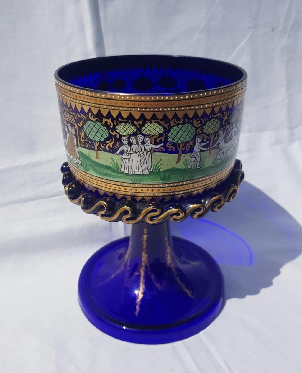 Medieval Italian Wedding Cup Murano Glass Venice, Late 19th Century Barovier Toso Painted For Sale