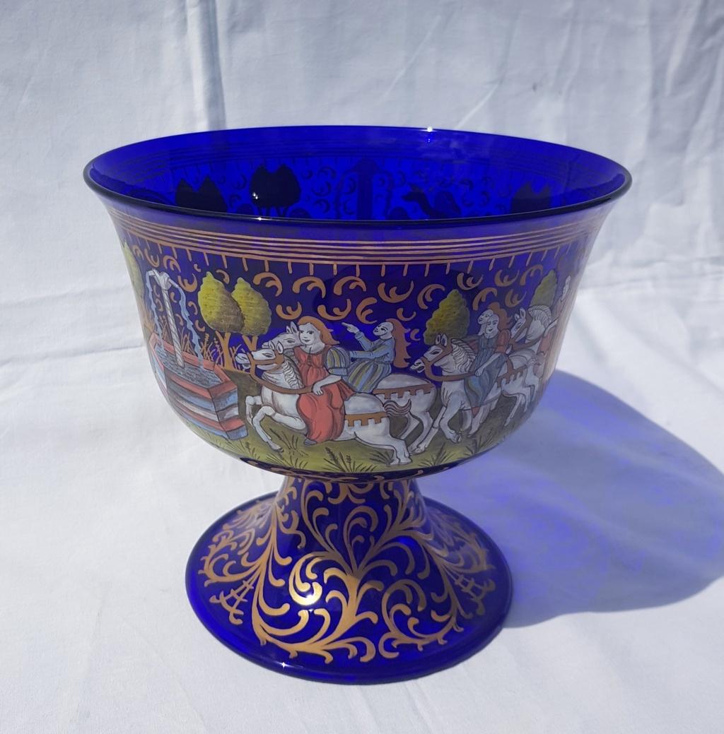 Napoleon III Italian Wedding Cup Murano Glass Venice, Late 19th Century Barovier Toso Painted For Sale