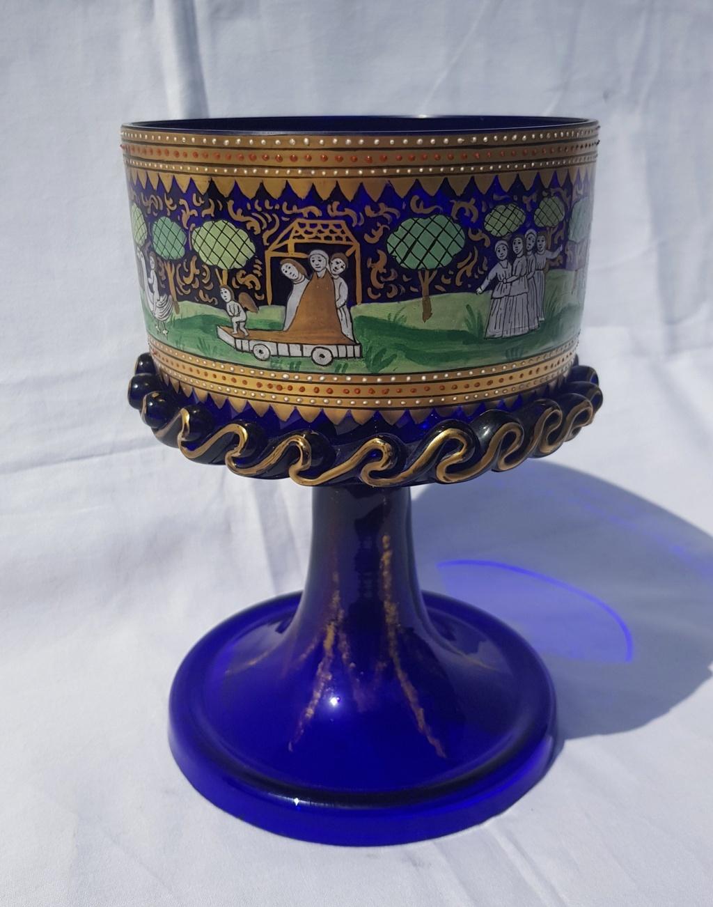 Hand-Painted Italian Wedding Cup Murano Glass Venice, Late 19th Century Barovier Toso Painted For Sale