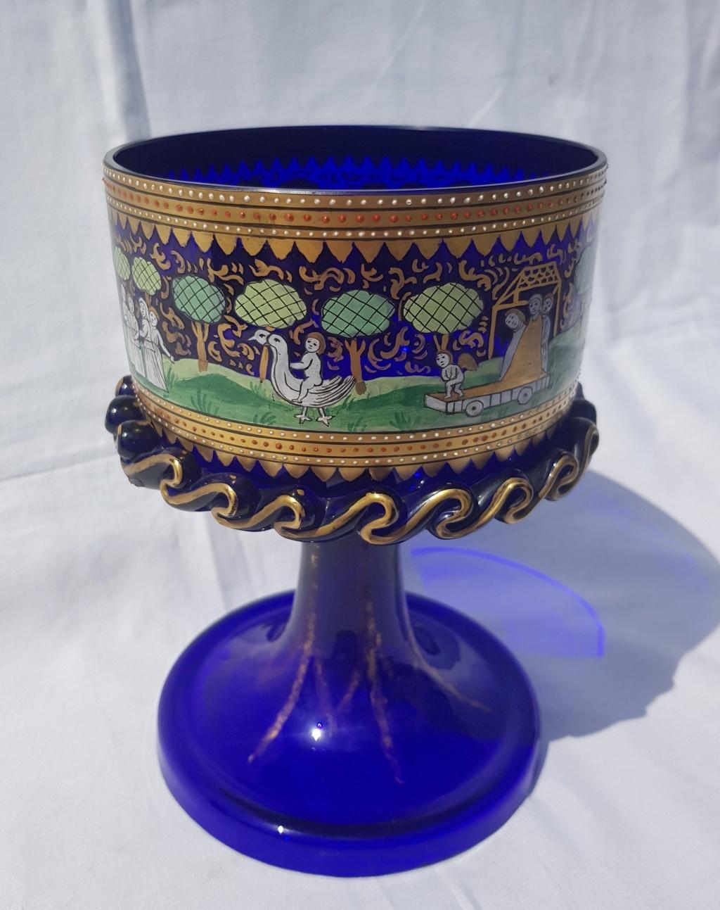 Italian Wedding Cup Murano Glass Venice, Late 19th Century Barovier Toso Painted In Good Condition For Sale In Varmo, IT