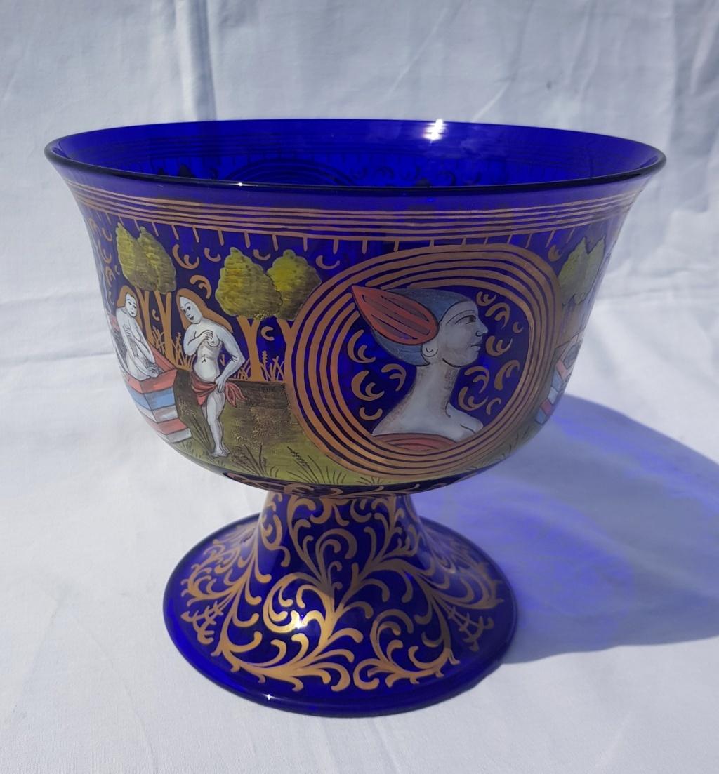 Italian Wedding Cup Murano Glass Venice, Late 19th Century Barovier Toso Painted In Good Condition For Sale In Varmo, IT