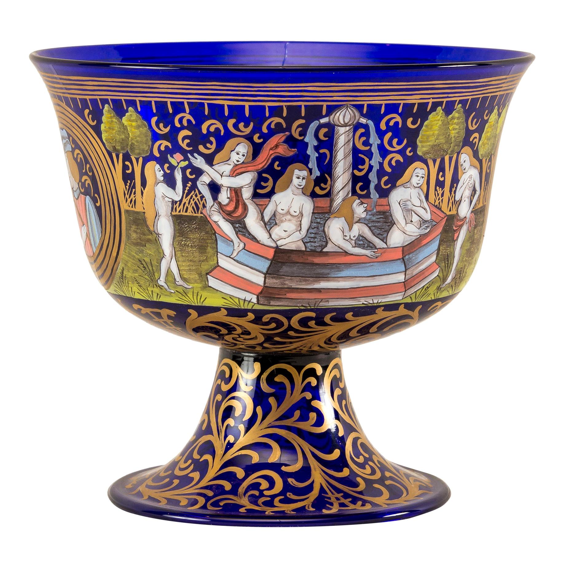 Italian Wedding Cup Murano Glass Venice, Late 19th Century Barovier Toso Painted For Sale