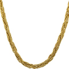 Italian Well Made 18k Gold 15" Fancy Braided Textured Wheat Link Chain Necklace