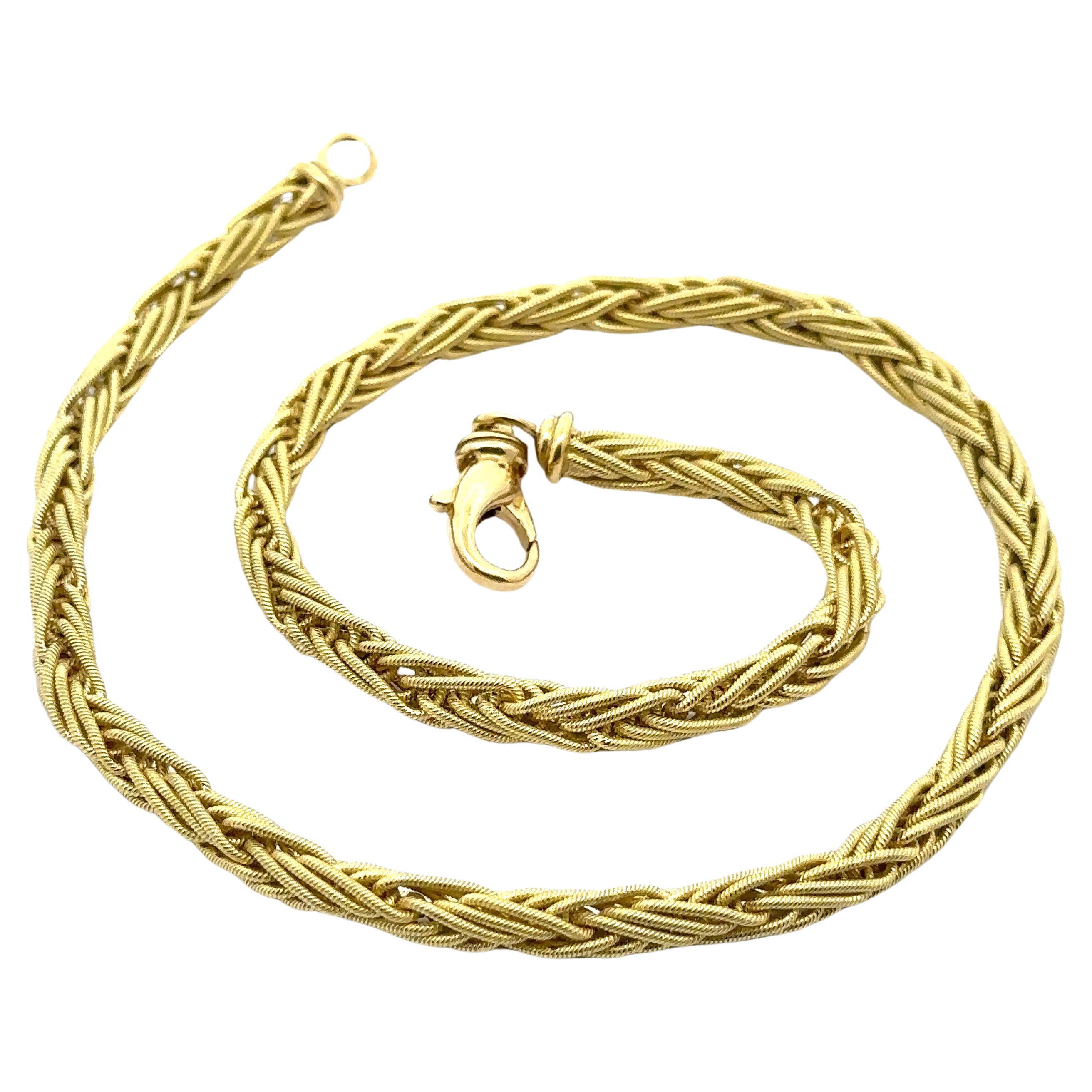 Italian Well Made 18k Gold 15" Fancy Braided Textured Wheat Link Chain Necklace