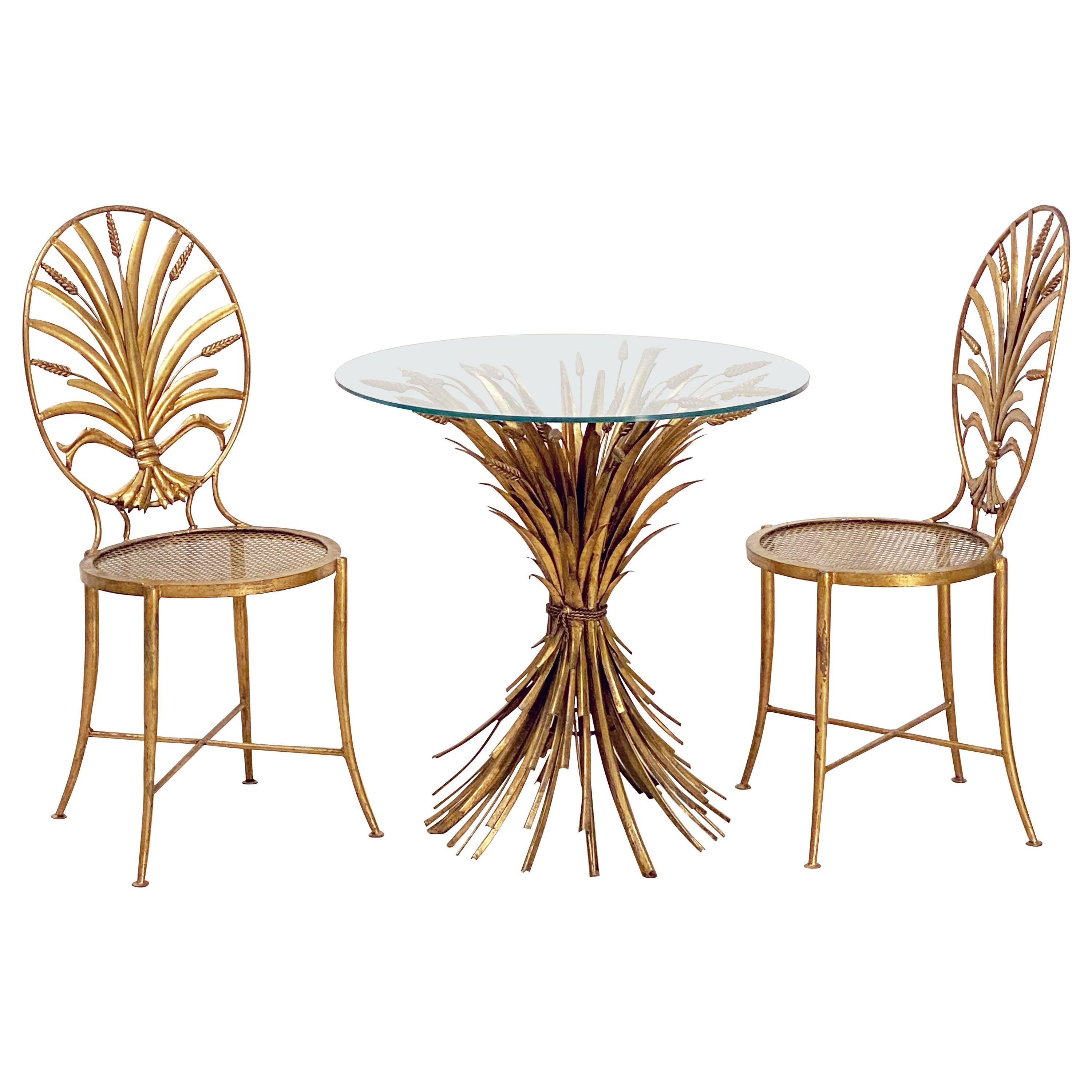 Italian Wheat Sheaf Cocktail Table and Chairs Set by S. Salvadori, Firenze