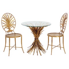 Vintage Italian Wheat Sheaf Cocktail Table and Chairs Set by S. Salvadori, Firenze