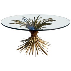 Vintage Italian Wheat Sheaf Gold Coffee Cocktail Table Sculptural, Hollywood Regency