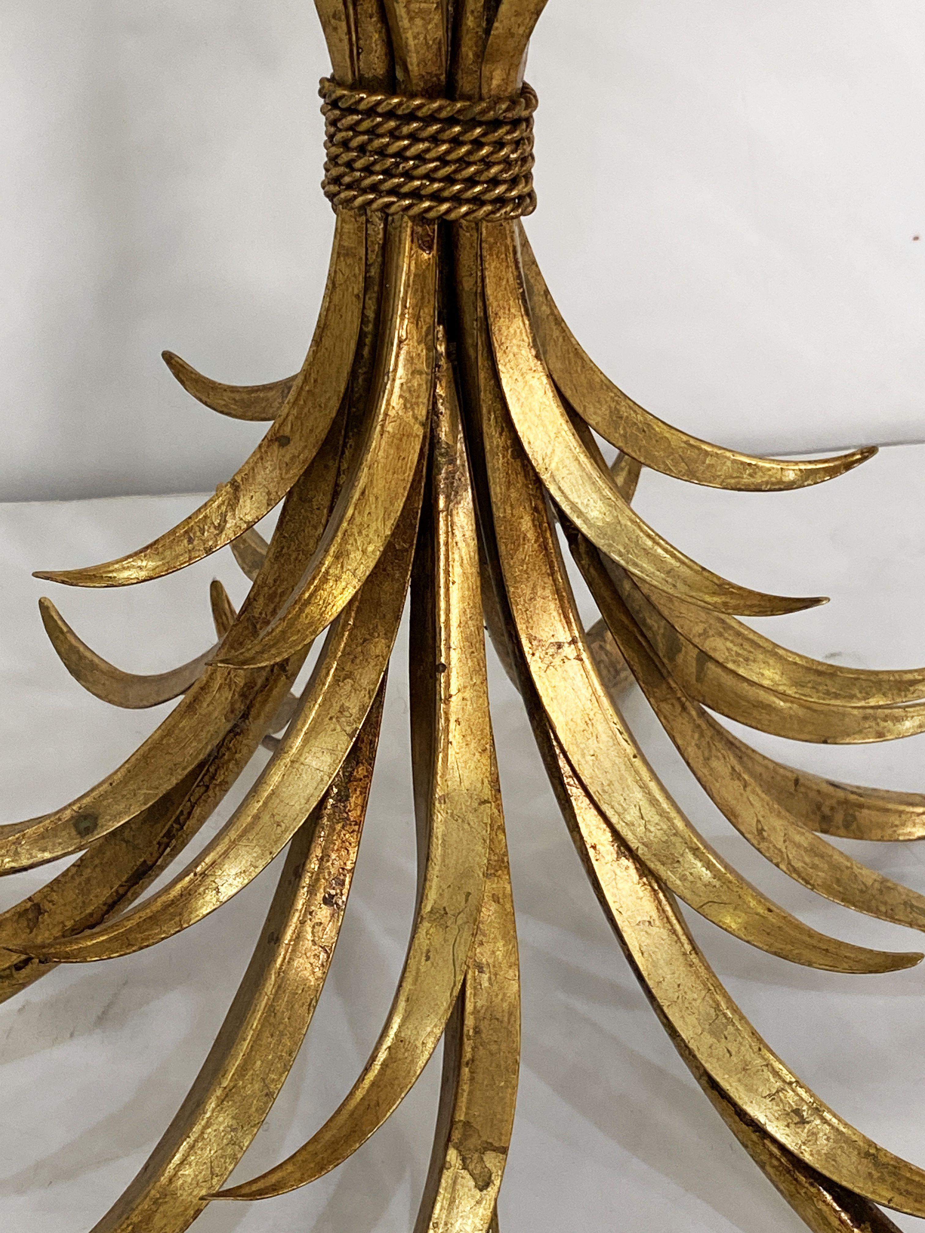 Italian Wheat Sheaf Low Table of Gilt Metal with Round Top of Glass 5