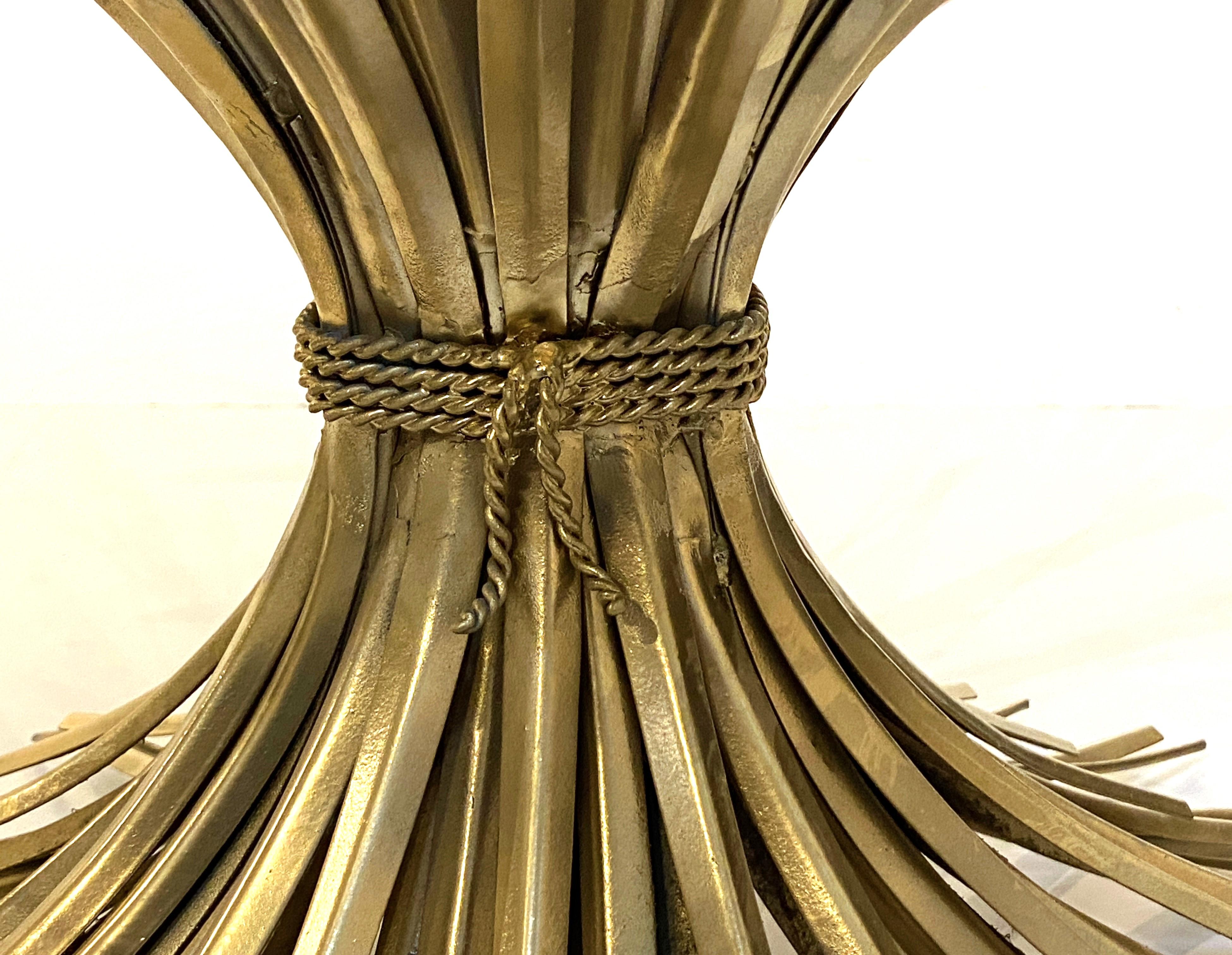 Italian Wheat Sheaf Low Table of Gilt Metal with Round Top of Glass 5