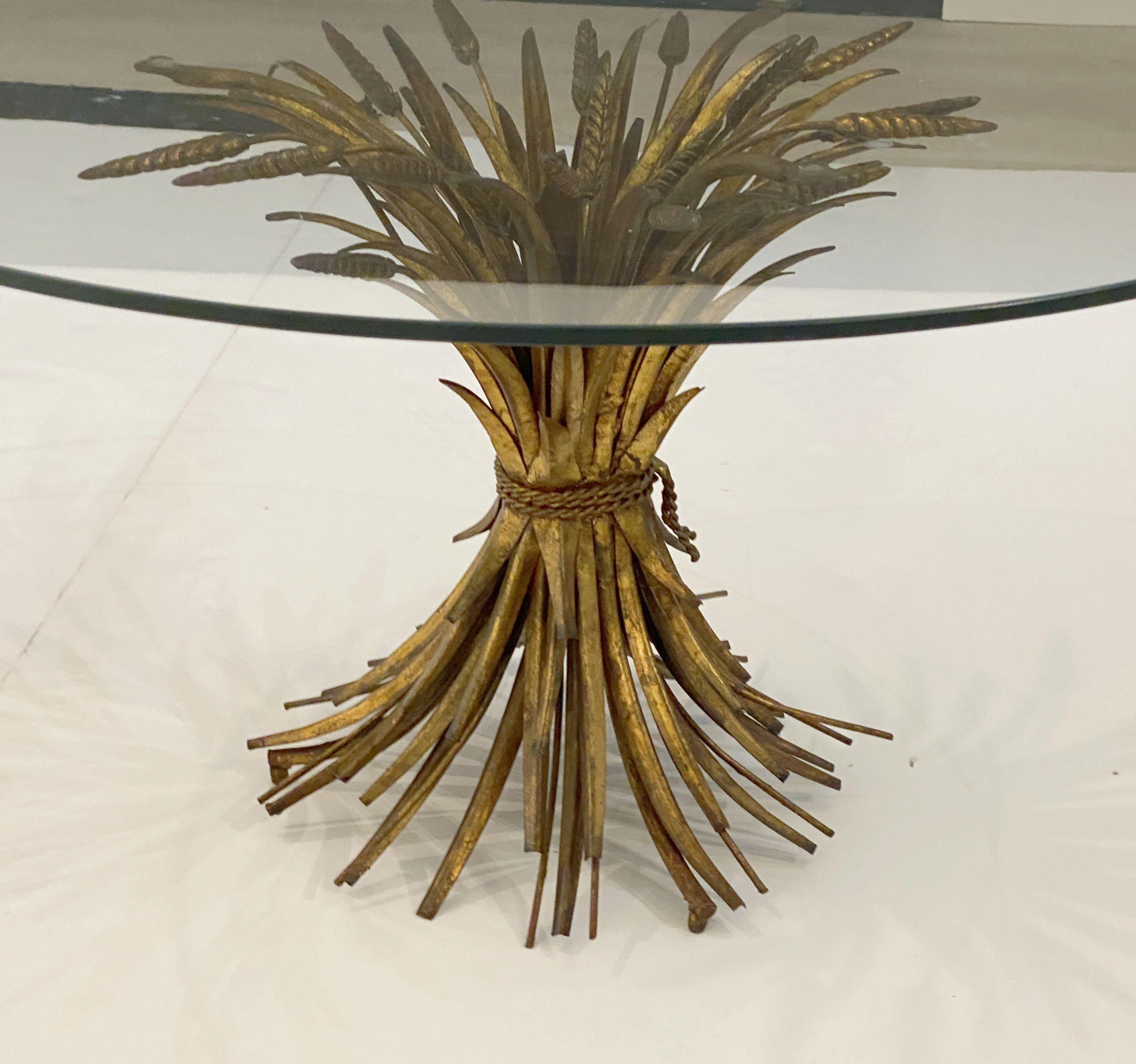 Italian Wheat Sheaf Low Table of Gilt Metal with Round Top of Glass 7
