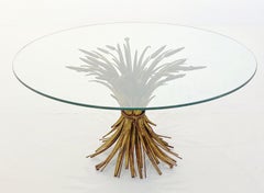 Italian Wheat Sheaf Low Table of Gilt Metal with Round Top of Glass