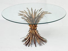 Italian Wheat Sheaf Low Table of Gilt Metal with Round Top of Glass