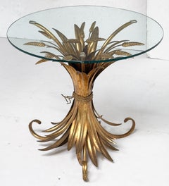 Italian Wheat Sheaf Low Table of Gilt Metal with Round Top of Glass