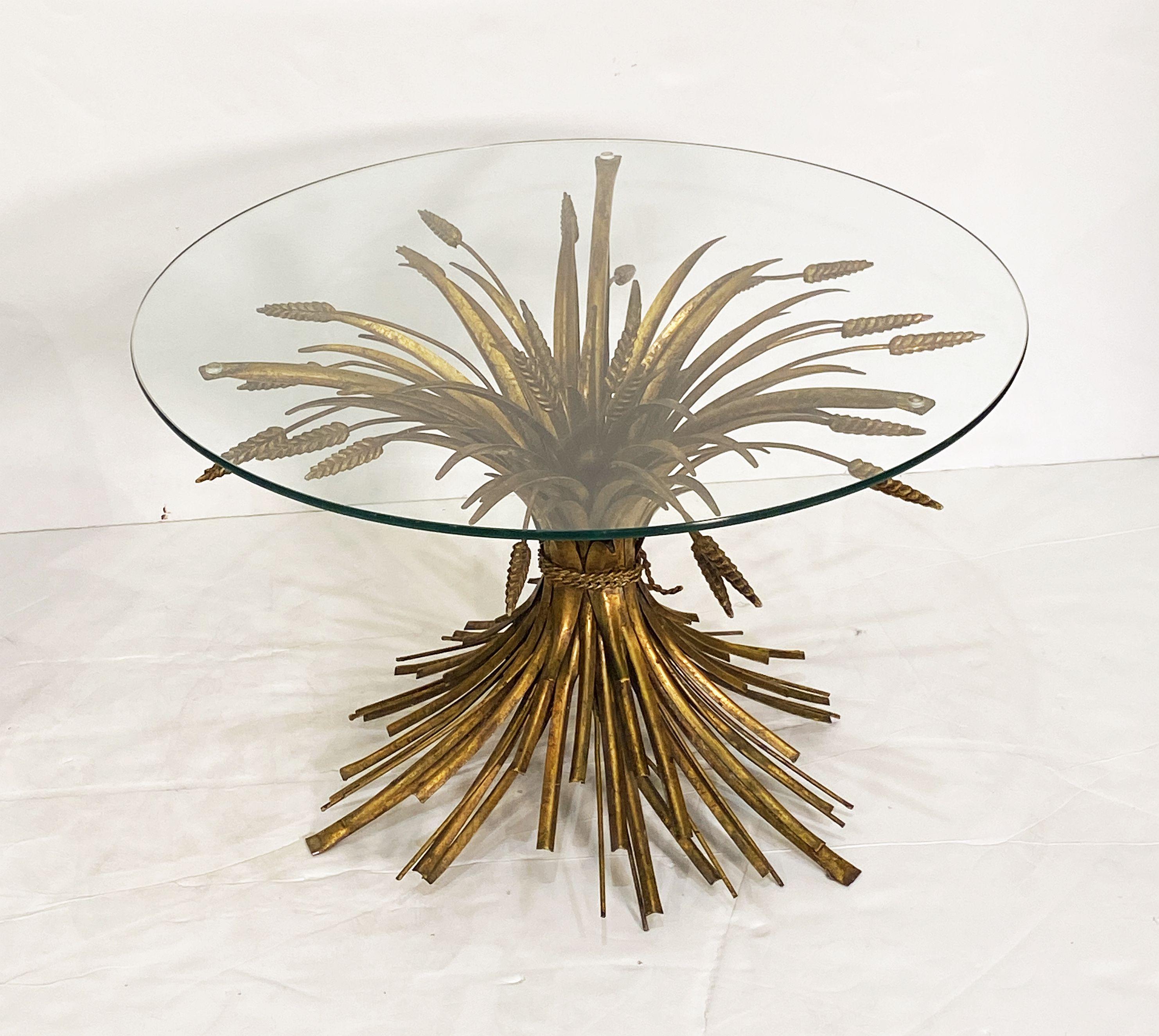 Italian Wheat Sheaf Low Table of Gilt Metal with Round Top of Glass 2