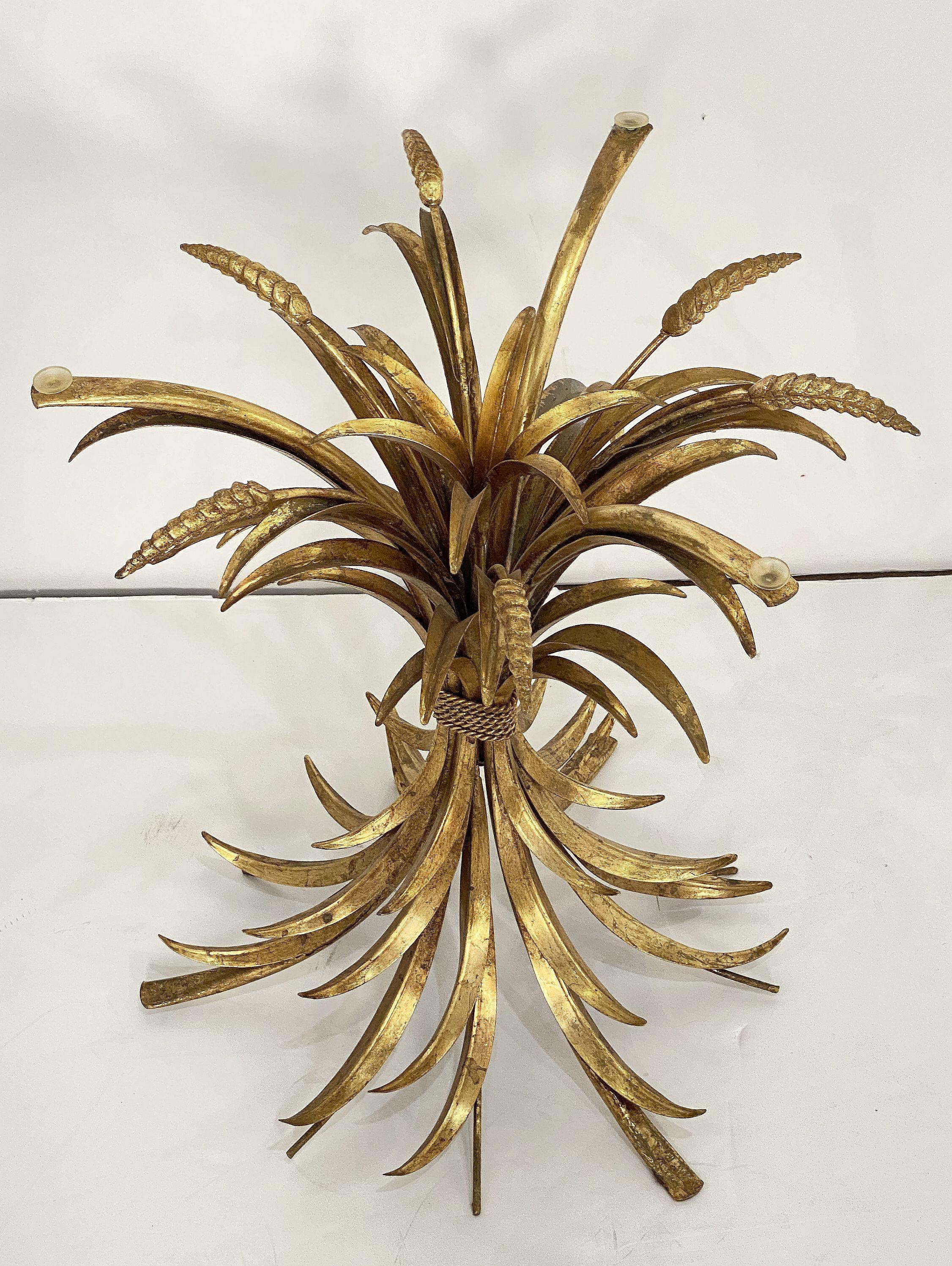 Italian Wheat Sheaf Low Table of Gilt Metal with Round Top of Glass 2