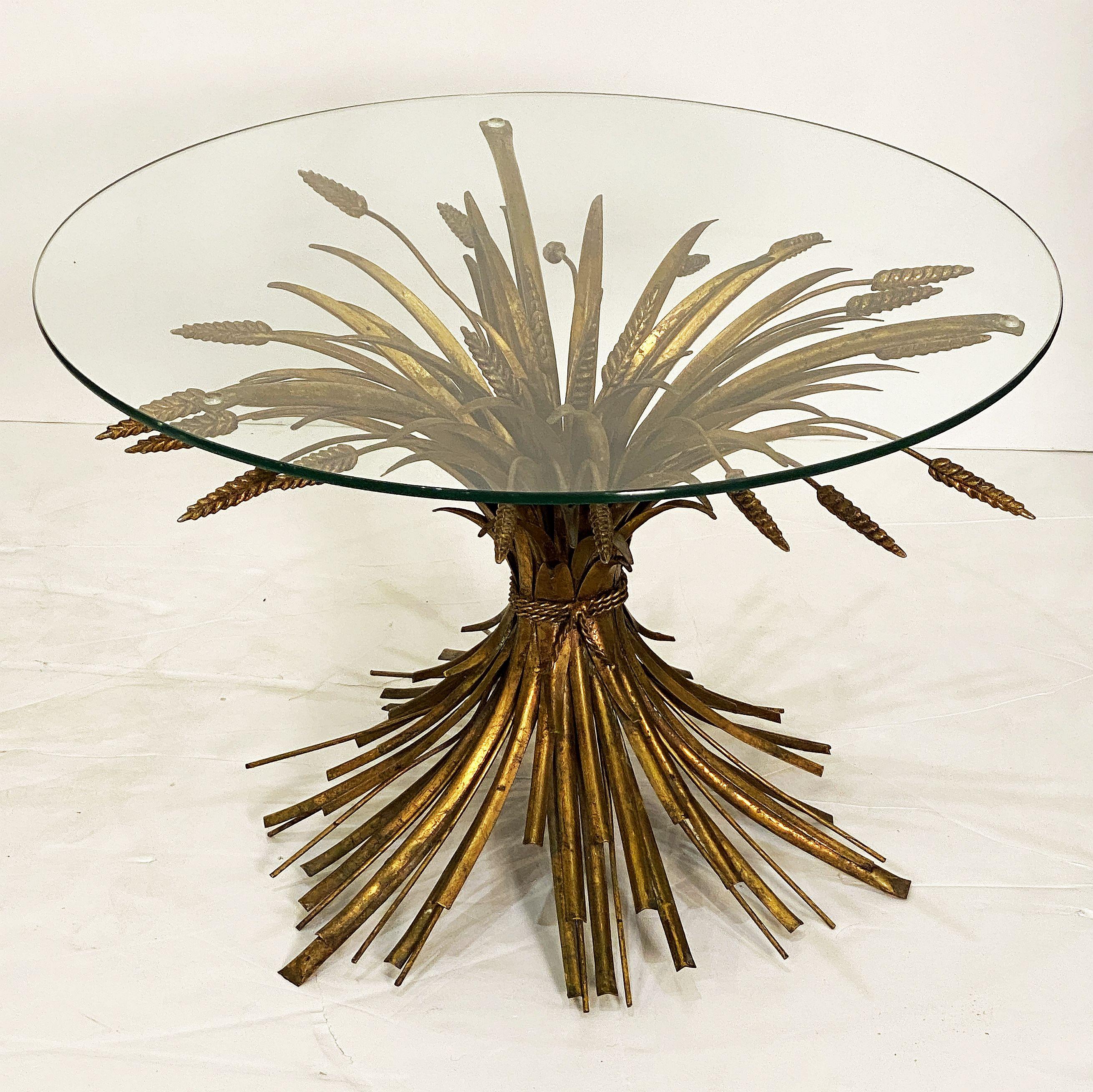 Italian Wheat Sheaf Low Table of Gilt Metal with Round Top of Glass 3
