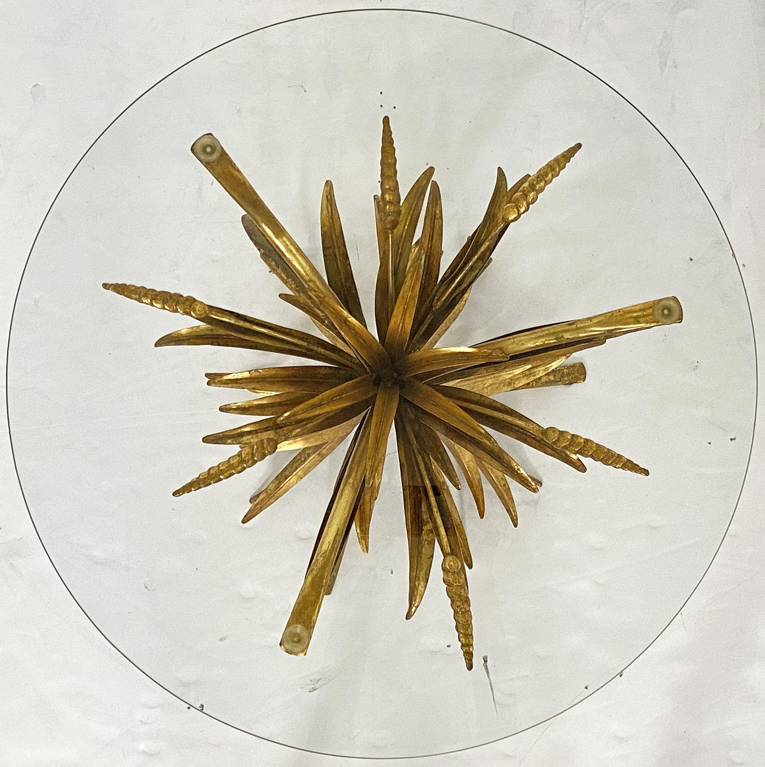 Italian Wheat Sheaf Low Table of Gilt Metal with Round Top of Glass 3