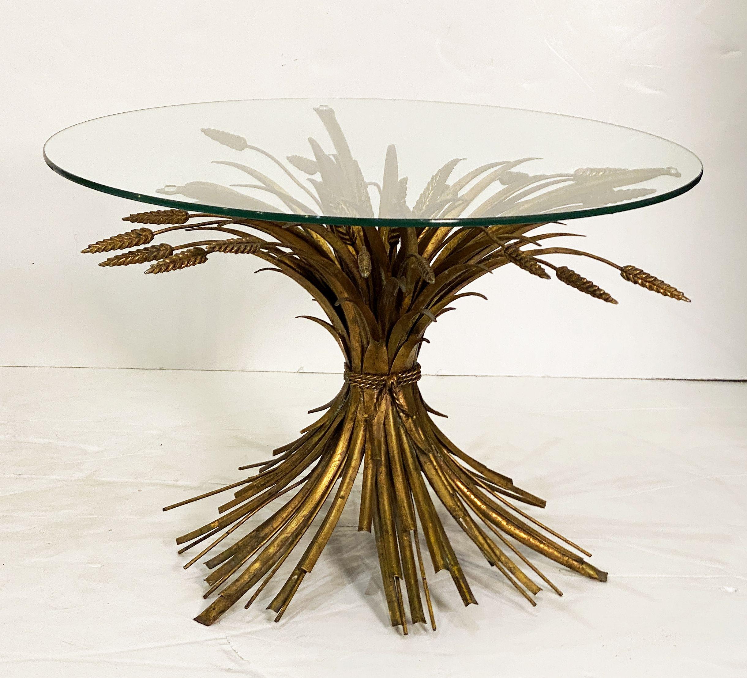 Italian Wheat Sheaf Low Table of Gilt Metal with Round Top of Glass 4