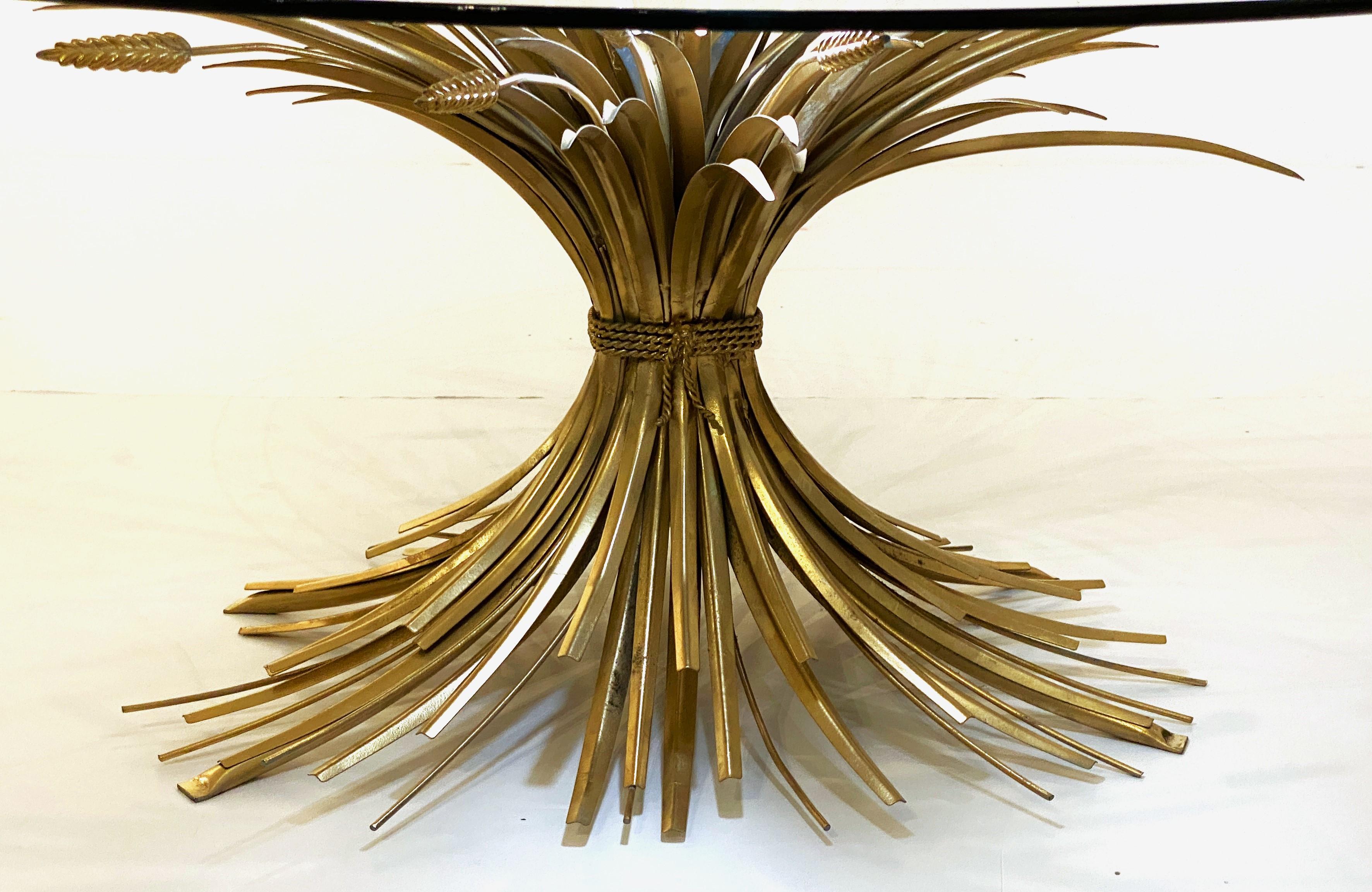 Italian Wheat Sheaf Low Table of Gilt Metal with Round Top of Glass 4
