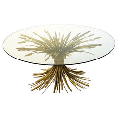 Italian Wheat Sheaf Low Table of Gilt Metal with Round Top of Glass