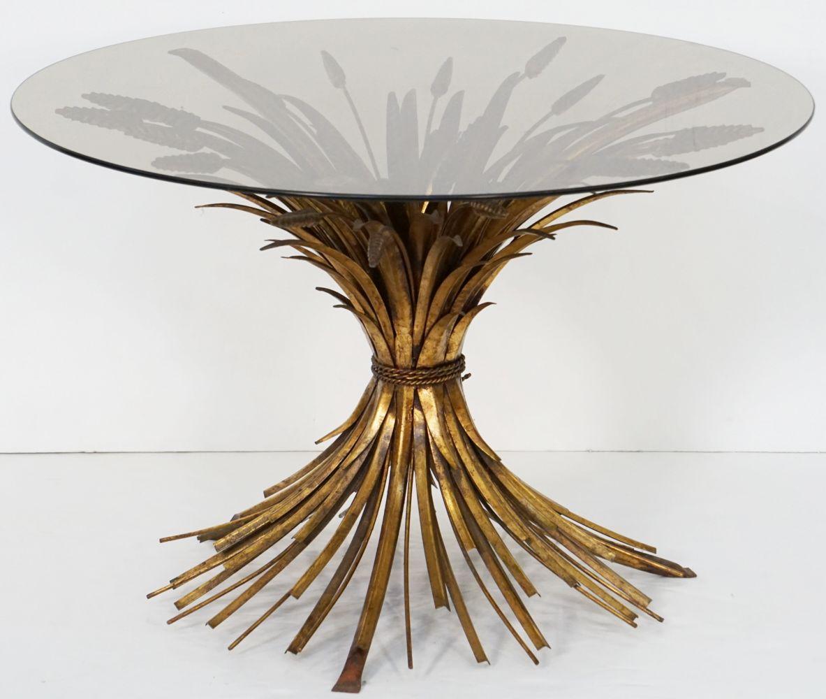 Italian Wheat Sheaf Low Table of Gilt Metal with Round Top of Smoked Glass 7