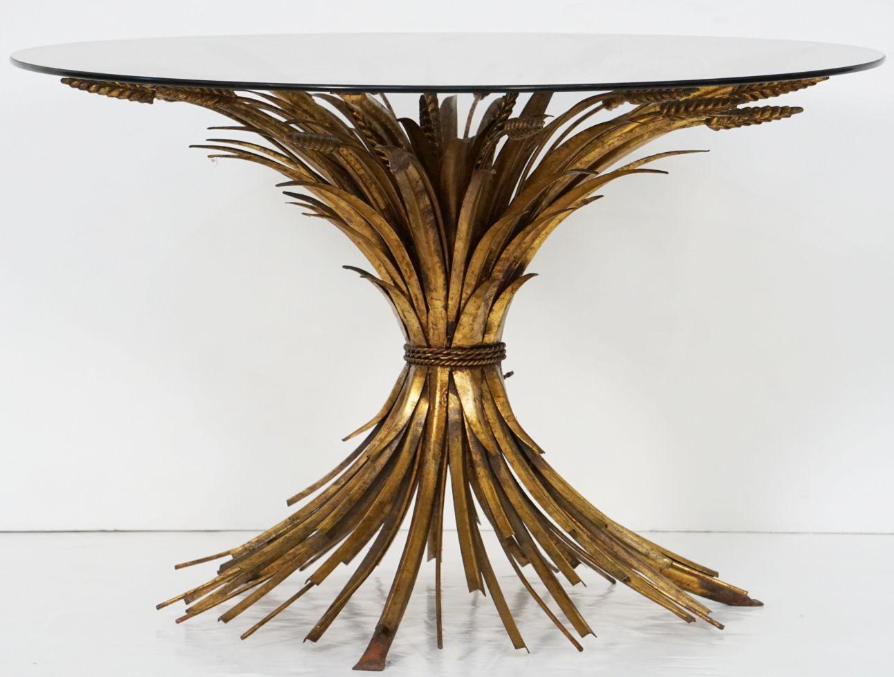 Italian Wheat Sheaf Low Table of Gilt Metal with Round Top of Smoked Glass 8