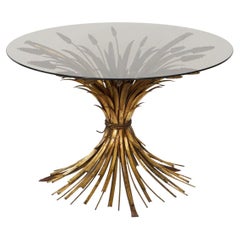 Italian Wheat Sheaf Low Table of Gilt Metal with Round Top of Smoked Glass