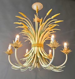 Italian Wheat Sheaf Tole Chandelier with Original Painted Patina, 1970s