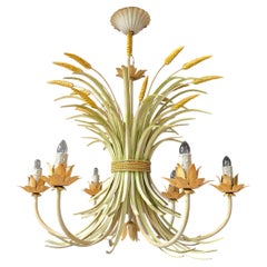 Italian Wheat Sheaf Tole Chandelier with Original Painted Patina, 1970s