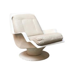 Italian White Abs and Beige Leather Space Age Armchair, 1970s