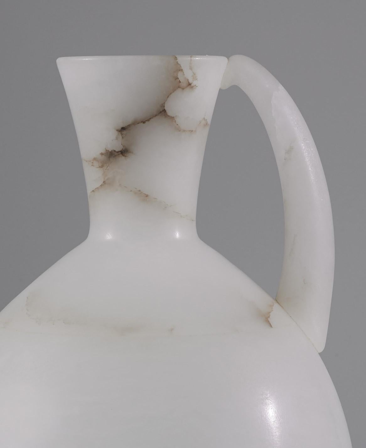Hand-Carved Italian White Alabaster Jug W/ Gray Vein For Sale