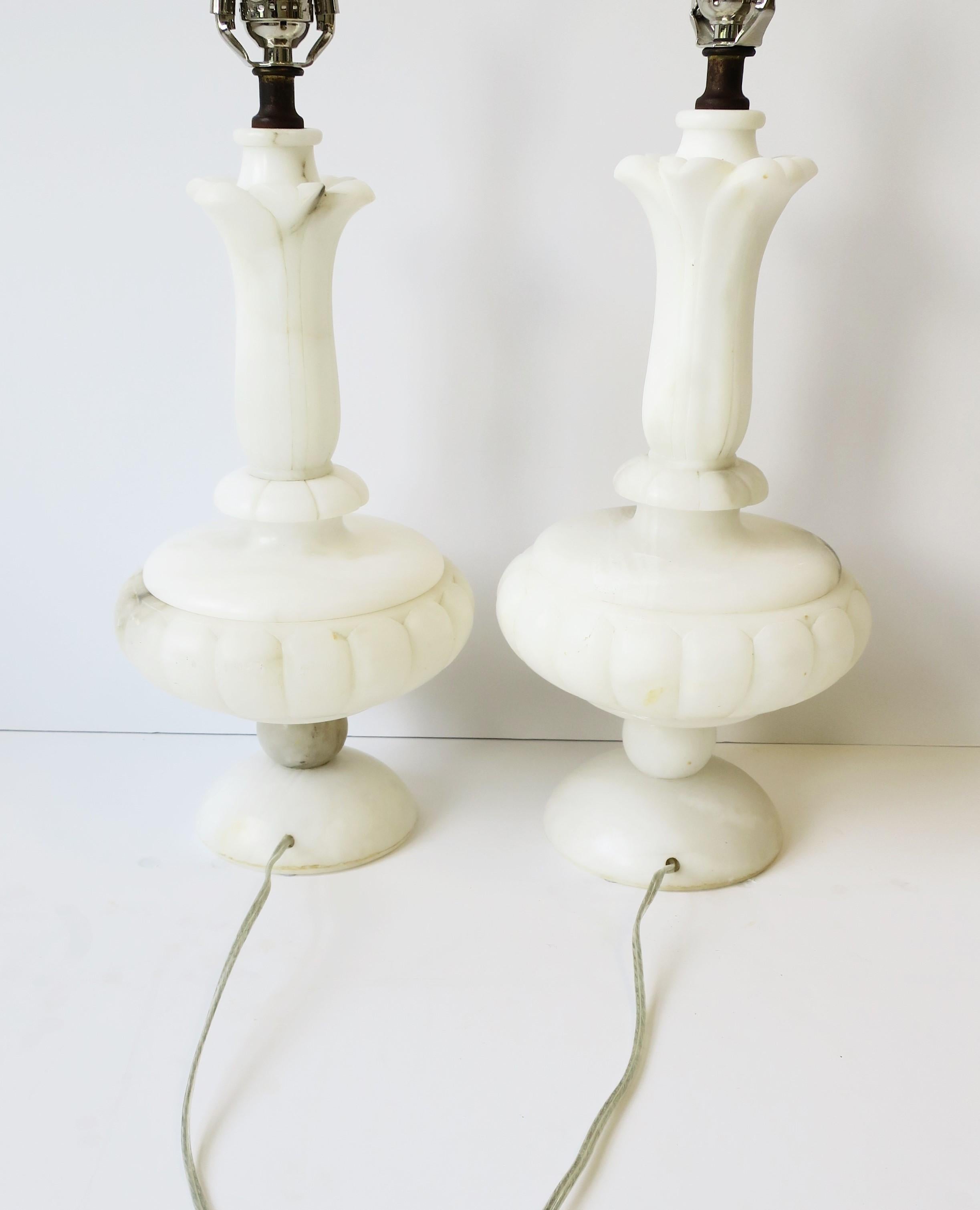 Italian White Alabaster Marble Table Lamps, Pair 6