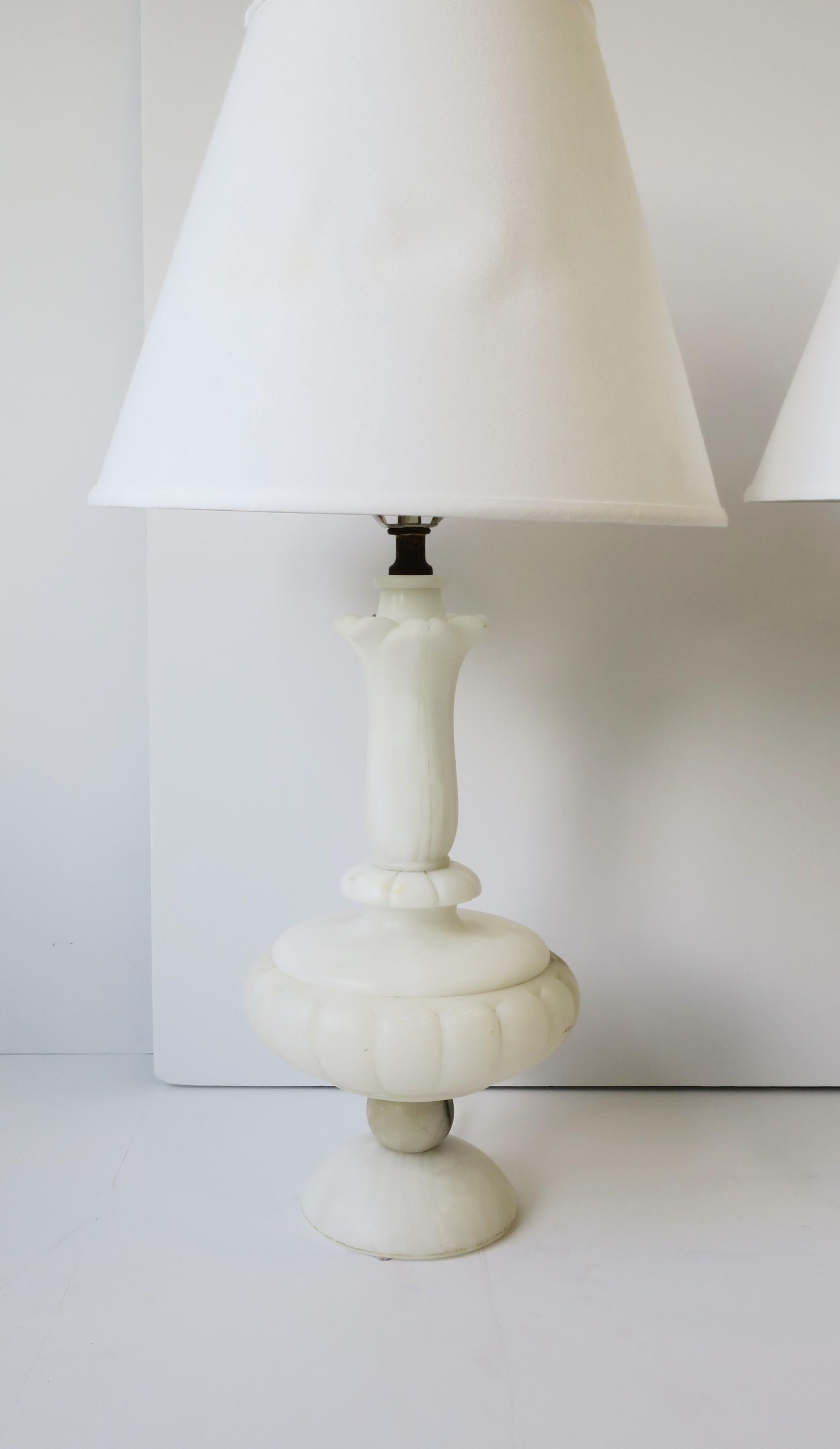 Neoclassical Italian White Alabaster Marble Table Lamps, Pair