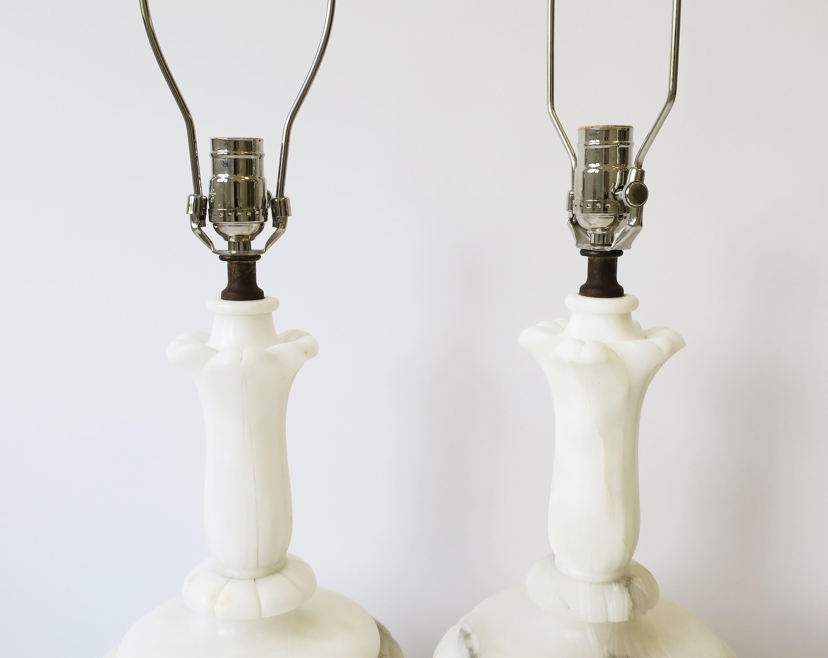 Italian White Alabaster Marble Table Lamps, Pair 4