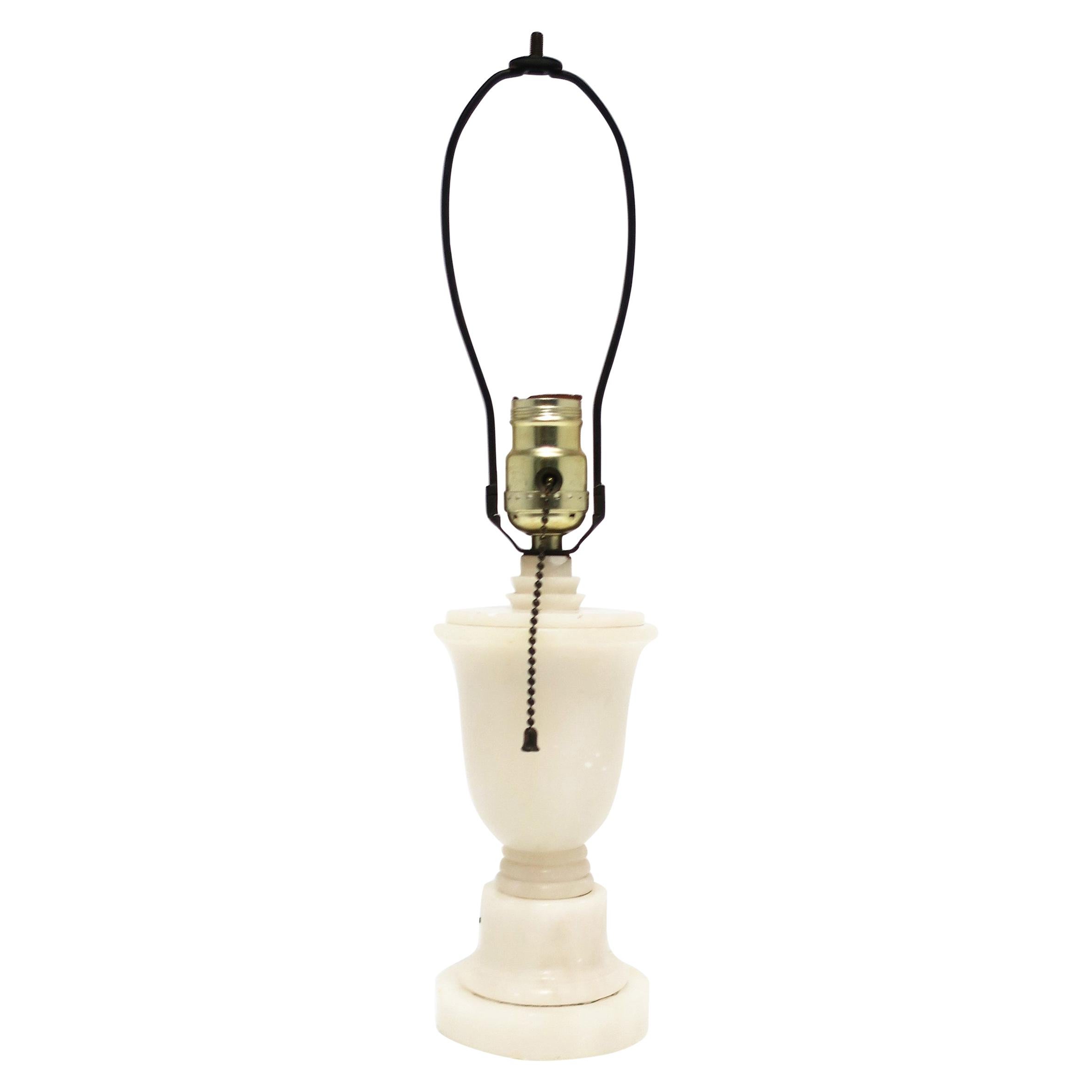 Italian Art Deco Modern White Alabaster Marble Urn Desk or Table Lamp For Sale