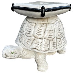 Italian White and Black Ceramic Tortoise Garden Stool