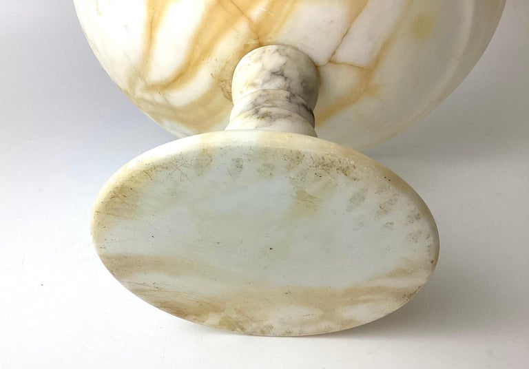Italian White and Brown Alabaster Marble Tazza Compote Bowl For Sale at