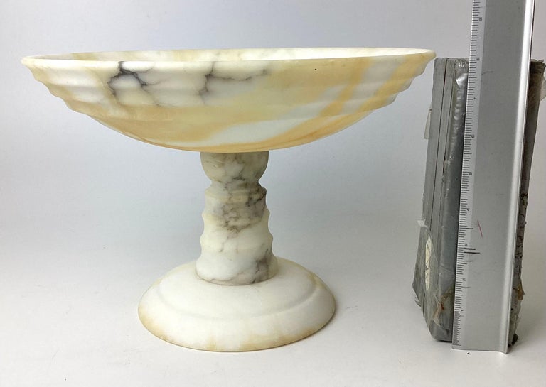 Italian White and Brown Alabaster Marble Tazza Compote Bowl For Sale at