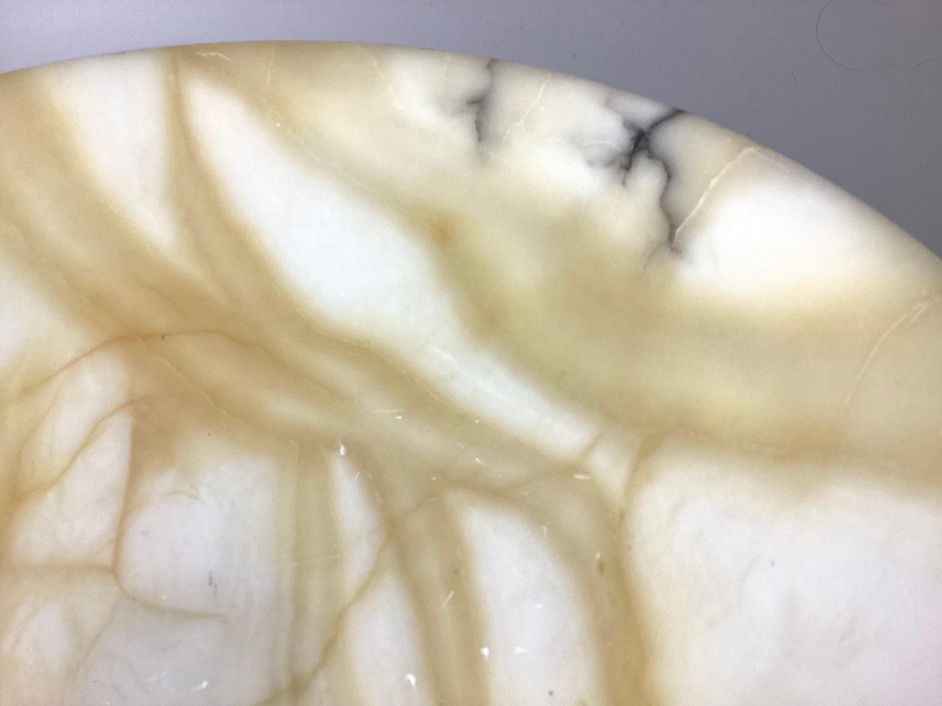Italian White and Brown Alabaster Marble Tazza Compote Bowl In Excellent Condition For Sale In Lambertville, NJ