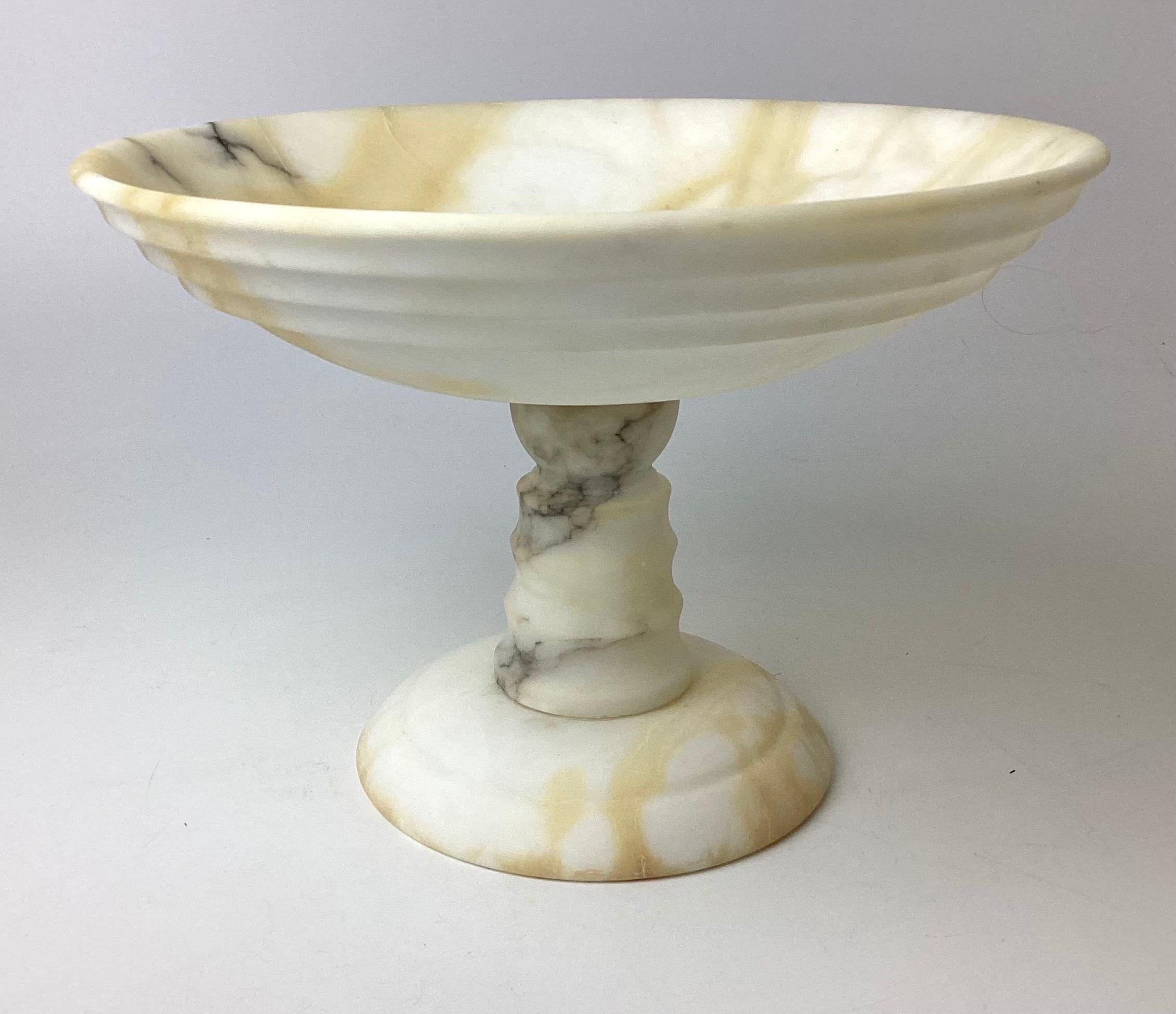 Italian White and Brown Alabaster Marble Tazza Compote Bowl For Sale 1