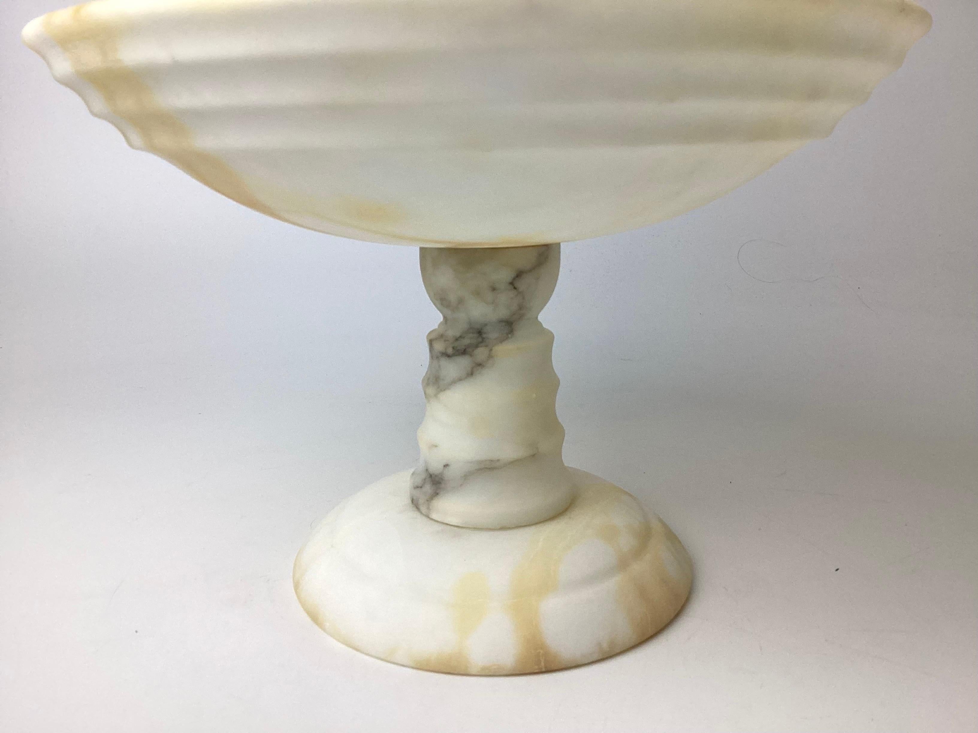 Italian White and Brown Alabaster Marble Tazza Compote Bowl For Sale 2