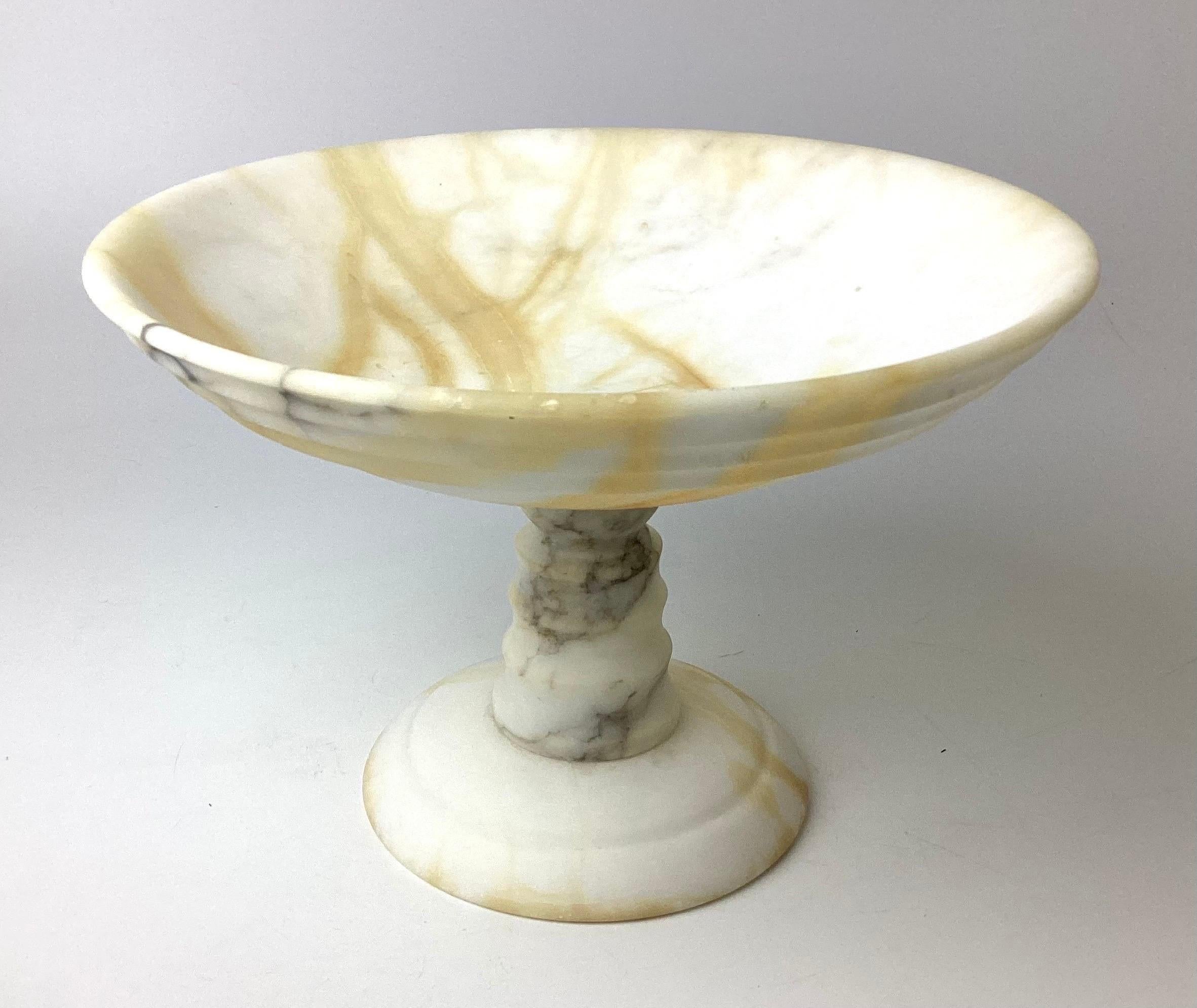 Italian White and Brown Alabaster Marble Tazza Compote Bowl For Sale 3