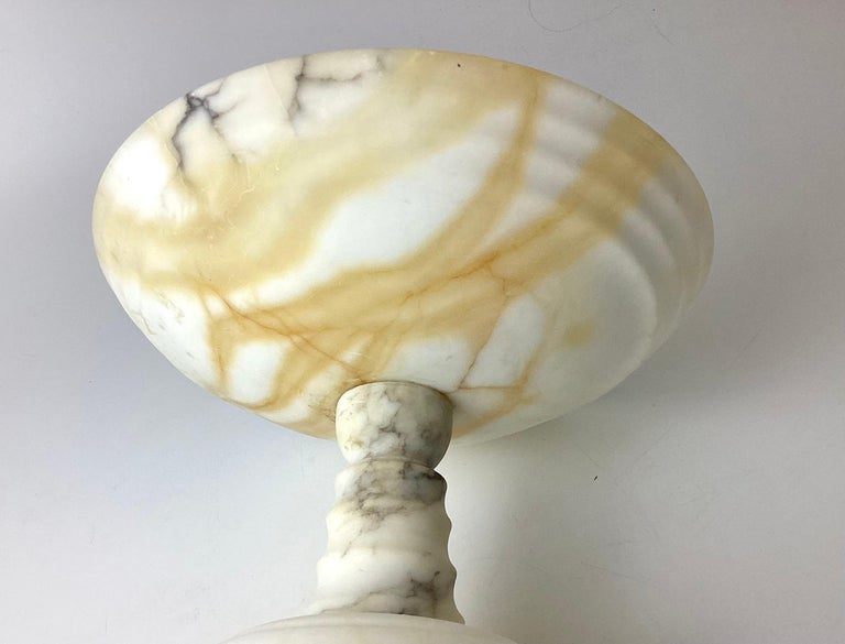 Italian White and Brown Alabaster Marble Tazza Compote Bowl For Sale at